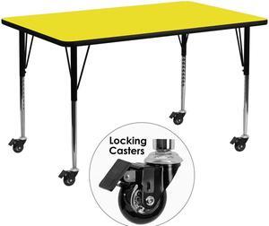 Flash Furniture Mobile 24 by 60-Inch Rectangular Activity Table with 1.25-Inch Thick High Pressure Yellow Laminate Top and Standard Height Adjustable Legs