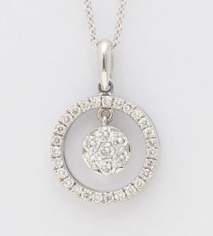 18k White Gold Round Diamond Setting Multi-Stone Circle Set Necklace (0.44 Ct,G Color,SI1 Clarity)