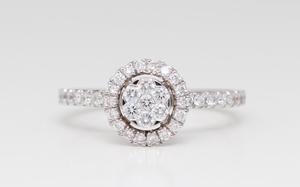 18k White Gold Round Diamond Setting Multi-Stone Halo Set Shank Set Engagement Ring (0.69 Ct G SI2 Clarity)