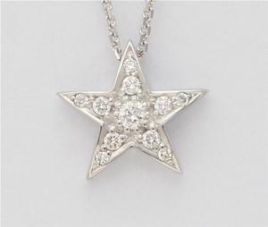 14k White Gold Round Diamond Setting Multi-Stone Prong Set Pentagram Star Necklace (0.17 Ct F SI2 Clarity)