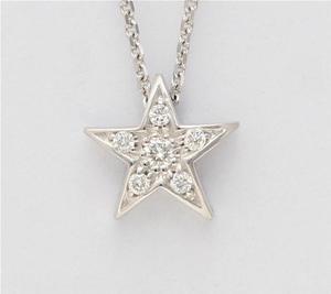 14k White Gold Round Diamond Setting Multi-Stone Set Pentagram Star Necklace (0.06 Ct,F Color,VS Clarity)