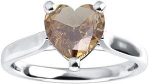 Heart Diamond Engagement Ring 14k White Gold (1.82 Ct Natural Fancy Brown Yellow SI3 Clarity) GIA