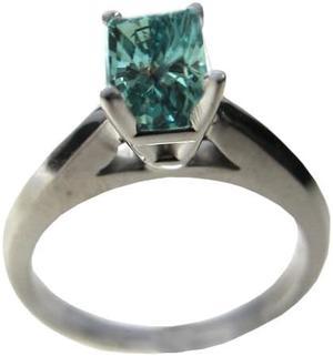 Radiant Diamond Solitaire Engagement Ring 14k White Gold 2.61 Ct, (Greenish Blue(Color Irradiated) Color, SI1(ClarIty Enhanced) Clarity)