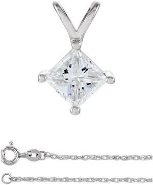 Princess Diamond Solitaire Pendant Necklace 14K White Gold (0.59 Ct, G Color, VS1 Clarity) GIA Certified