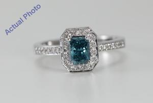 18k White Gold Radiant & Round Cut Diamond Engagement Ring (1.01 Ct, Blue (Color Irradiated) & White Diamonds, VS Clarity)