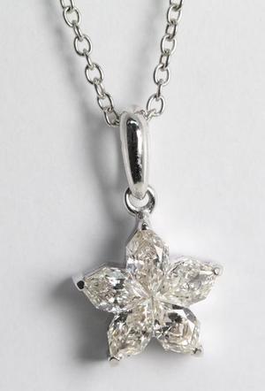 18k White Gold Invisible Setting Pear Cut Diamond Flower Pendant (0.57 Ct, G Color, SI1 Clarity)