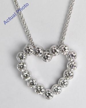 18k White Gold Invisible Setting 16 Stone Round Cut Diamond Heart Pendant (1.01 Ct, G Color, VS Clarity)