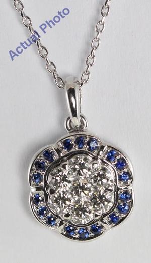 18k White Gold Invisible Setting Round Cut Diamond Flower Pendant (0.53 Ct, G Color with Blue Saphire Stones, VS Clarity)