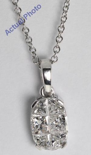 18k White Gold Princess Cut Diamond Invisible Setting Oval Shaped Pendant (1.06 Ct, G Color, SI3 Clarity)