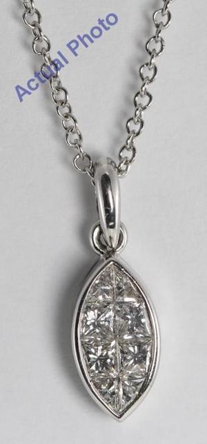 18k White Gold Princess Cut Diamond Invisible Setting Marquise Shaped Pendant (0.78 Ct, H Color, VS Clarity)