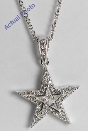 18k White Gold Kite Cut Diamond Invisible Setting Star & Pave Pendant (0.35 Ct, G Color, VS Clarity)