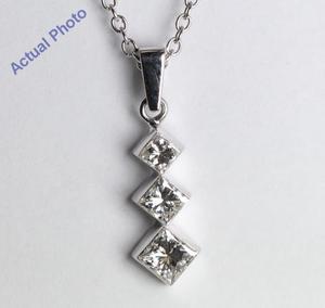 18k White Gold Invisible Setting Three Stone Princess Cut Diamond Pendant (0.5 Ct, H Color, SI1 Clarity)