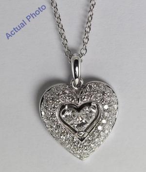 18k White Gold Invisible Setting Princess and Round Cut Diamond Heart Pendant (1 Ct, G Color, SI3 Clarity)