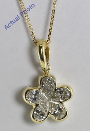 18k Yellow Invisible Setting Pear Cut Diamond Flower Pendant (1.03 Ct, I Color, VS2 Clarity)