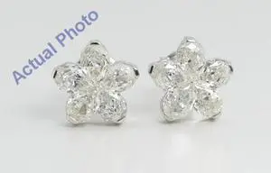 18k White Gold Pear Cut Invisible Setting Diamond Flower Earrings (1.63 Ct, H Color, VS-SI Clarity)
