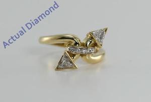 18k Yellow Gold Triangle & Round Cut Two Stone Diamond Engagement Ring (0.59 Ct, H Color, SI1 Clarity)