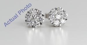 18k White Gold Round Cut Invisible Setting Diamond Flower Earrings (1.03 Ct, G Color, SI2 Clarity)