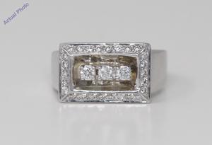 18k White Round Retro style three stone eternity with square diamond set frame dress ring(0.42 ct, H, VS)