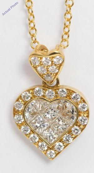 18k Yellow Gold Princess & Round heart elegant modern classic diamond pendant with set bezel(1 ct, H, SI)