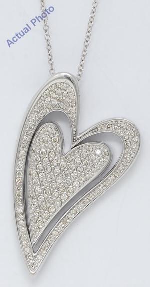 14k White Gold Round Dynamic double heart funky pavee set diamond pendant with filigree back (1.73 Ct, H, VS)