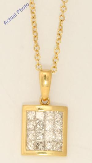 18k Yellow Gold Princess elegant modern classic rectangular dress diamond pendant(1.03 ct, H, VS)