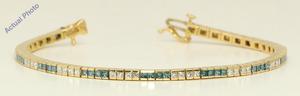 18k Yellow Gold Princess Channel Setting dress diamond tennis bracelet(3.2 ct Blue(Irradiated) & White,)