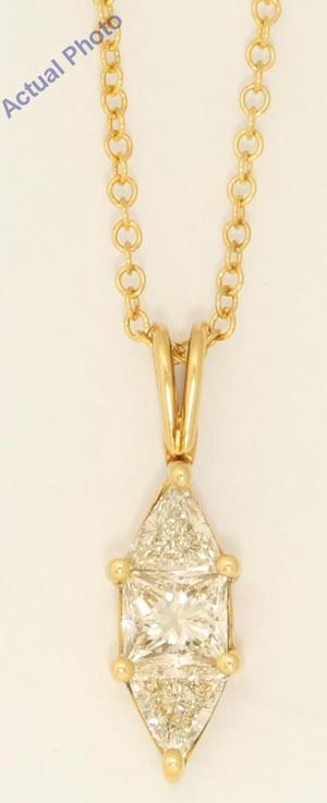 18k Yellow Gold Three Stone Princess Marquise shape three stone & triangle diamond pendant(1.06 ct, J, VS)