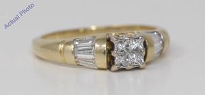 14k Yellow Gold Princess Classic four stone diamond engagement ring with set shoulders (0.8 Ct, H , SI )