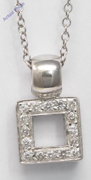 18k White Gold Round Cut Open square modern chunky classic diamond pendant (0.28 Ct, H Color, SI Clarity)