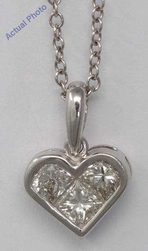 18k White Three Stone Princess Invisible heart elegant motif modern classic diamond pendant(0.82 ct, H, SI)