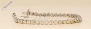 18k White Gold Round Chic floral modern classic link diamond tennis bracelet (3.1 Ct, Yellow , SI )