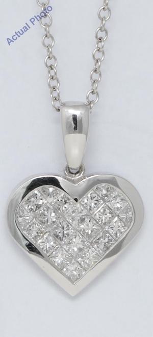 18k White Gold Princess Invisible Setting heart elegant modern classic diamond pendant (1.01 Ct, H , VS )