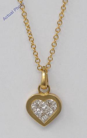 18k Yellow Gold Princess Invisible Setting heart elegant motif modern classic diamond pendant (0.5 Ct, H, VS)