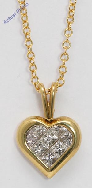 18k Yellow Gold Princess Invisible Setting heart elegant motif modern classic diamond pendant(0.57 Ct, H, VS)