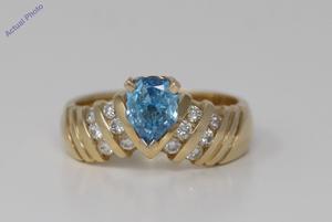 18k Yellow Gold Pear & Round diamond shape engaagement ring with set shoulders(0.75 ct, Blue(Treated), I1)