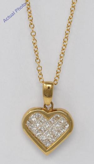 18k Yellow Gold Princess Invisible Setting heart elegant motif modern classic diamond pendant(0.86 Ct, H, VS)