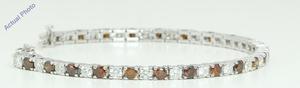 18k White Gold Round Contemporary bi-color classic diamond tennis bracelet (9.22 Ct, Brown Color, I1 Clarity)