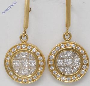 18k Yellow Gold Princess & Round Invisible Setting set diamond earrings with set bezel (1.56 Ct, H , VS )