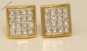 18k Yellow Gold Princess elegant modern classic rectangular dress diamond earrings(2.06 ct, H, VS)