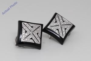 18k White Gold Princess Art Decor style square black enamel diamond set earrings (0.6 Ct, H , SI )