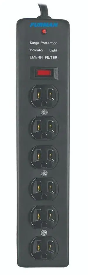 SS-6 Vertical 6-Outlet Surge Protector Power Block, Steel, 15A | 6 outlets, 15A, heavy-duty steel, 540 J surge protection, EMI/RFI filtration, circuit breaker SS-6 Vertical 6-Outlet Surge Protector Power Block, Steel, 15A | 6 outlets, 15A, heavy-duty steel, 540 J surge protection, EMI/RFI filtration, circuit breaker