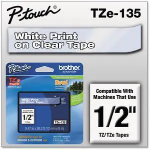 1/2 Inch x 26.2 Feet White on Clear for P-Touch (TZ135) 1/2 Inch x 26.2 Feet White on Clear for P-Touch (TZ135)