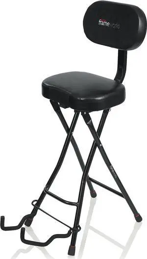 Gator Frameworks Guitar Seat with Padded Cushion, Ergonomic Backrest and Fold Out Guitar Stand; Holds both Acoustic and Electric Guitars (GFW-GTR-SEAT)