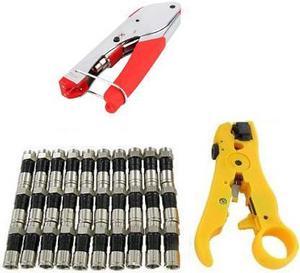 AG Cables Coaxial Compression Tool Kit with Cable Stripper Cutter Connectors RG6 