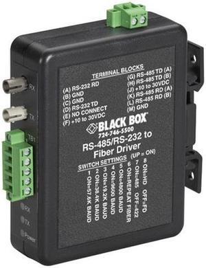 Black Box Industrial DIN Rail RS-232/RS-422/RS-485 to Fiber Driver
