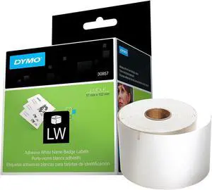 Dymo 1760756 4" Self-Adhesive Name Badge Label, Black/White - 1 Roll (250 Labels)