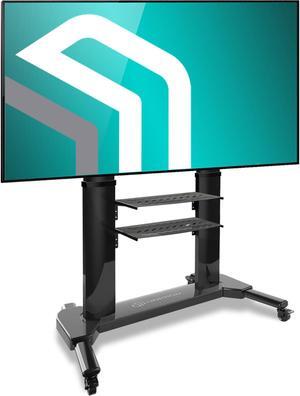 ONKRON Mobile TV Stand with Wheels Rolling TV Stand for 40-80 Inch LED LCD Flat or Curved Screen TVs up to 122 lbs - Height Adjustable TV Cart with Shelves - Portable TV Stand (TS2771) Black