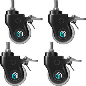ONKRON Designer Caster Wheels 3 Inch for Mobile TV Cart TV Stand Heavy Duty Smooth Running with Double Safety Lock Plastic Casing - Set of 4 AWL75 Black