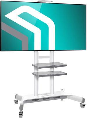ONKRON Mobile TV Stand with Wheels Rolling TV Stand for 50-83 Inch LED LCD Flat or Curved Screen TVs up to 200 lbs - Height Adjustable TV Cart with Shelves - max VESA 800x500 mm (TS1881) White