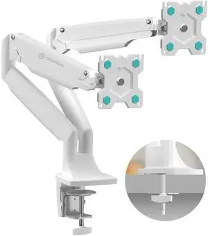 ONKRON Dual Monitor Mount for Two 13 - 32 Inch Screens up to 19.8 lbs (x2), Gas Spring Dual Monitor Arm Stand, VESA 75x75 - 100x100, Articulating Double Monitor Mount with Swivel, Tilt, Rotation White
